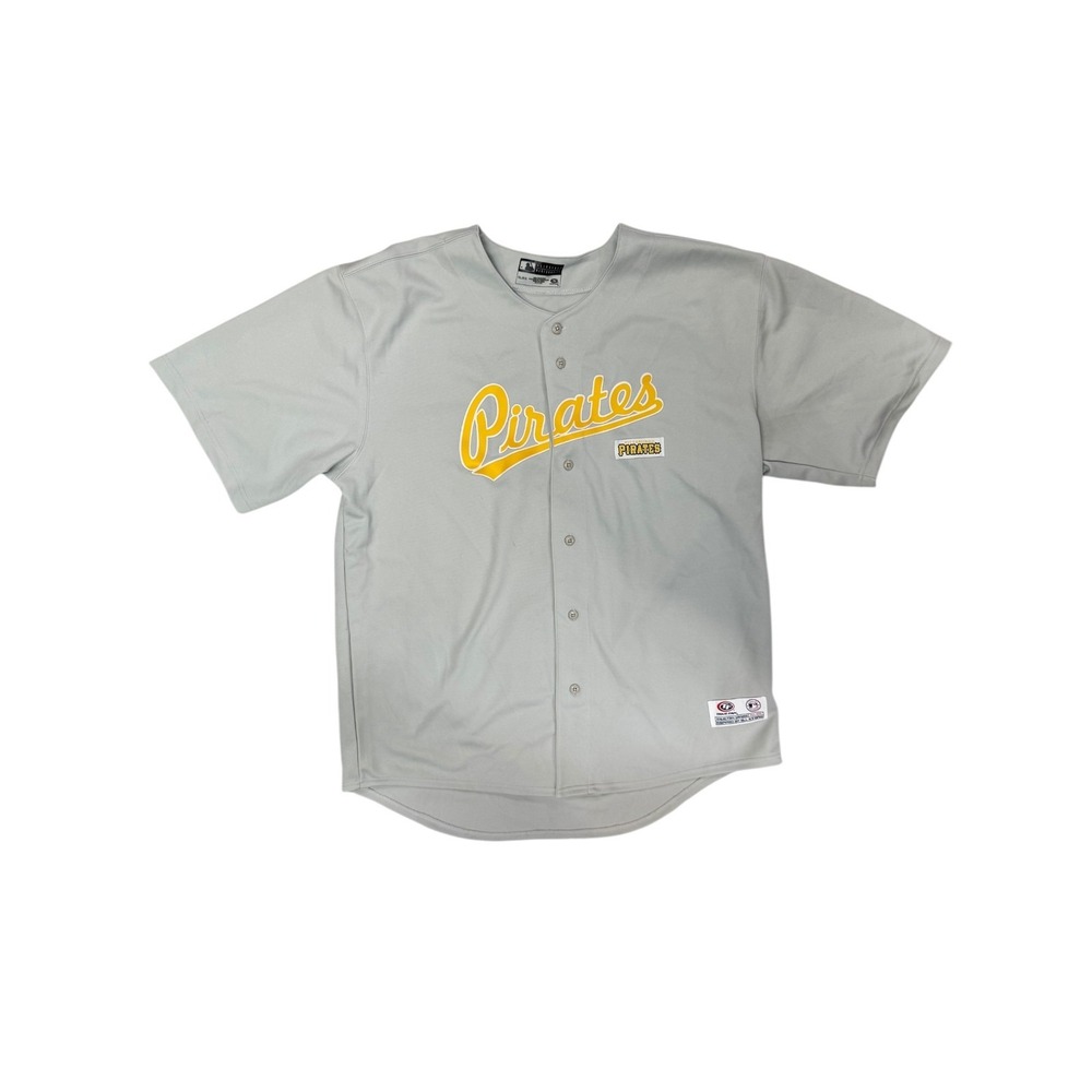 Majestic MLB Pittsburgh Pirates Baseball Jersey Men's Adult XL Grey Button Up